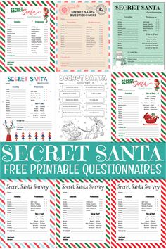 the secret santa printable quiz game is shown in red, green and white stripes