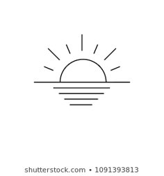 the sun is rising over the horizon line art icon, simple outline drawing on white background