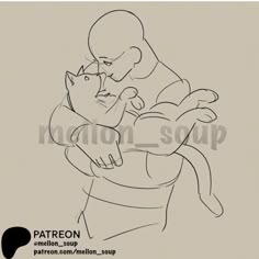 a drawing of a man holding a cat with the caption patreon on it