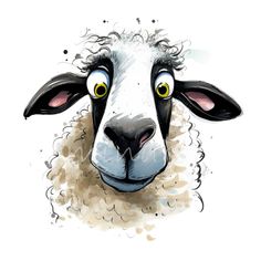 a drawing of a sheep's face with yellow eyes