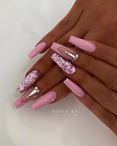 Ballet Nails, Nails Long, Stick On Nails, Square Acrylic Nails, Bling Nails, Fancy Nails, Artificial Nails, Best Acrylic Nails