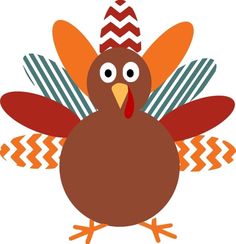 a turkey wearing a thanksgiving hat with chevron stripes