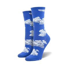 slightly cloudy women's crew socks with white and gray cloud pattern Robe With Clouds, Cloud Socks, Moonsaga Socks, Kidcore Socks, Cheap Fun Blue Socks, Socks Aesthetic, Sock Lovers, Cheap Novelty Socks With Character Print, Grey Clouds