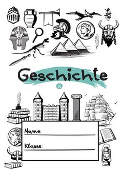 an image of some things that are in black and white with the words geschhte on it