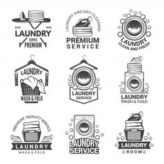 set of laundry service emblems and badges