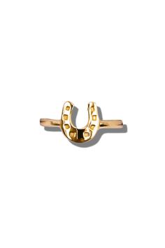 Introducing our Lucky Horseshoe Ring—a symbol of good luck and protection. Crafted from 14k Gold Filled, this exquisite ring features a horseshoe design, a timeless symbol of fortune. Wear it as a personal talisman or a fashionable accessory, and invite positive energy into your life. Embrace the power of luck with our Lucky Horseshoe Ring and elevate your style with a touch of enchantment. Materials: 14k Gold Filled Available in sizes 6 through 8 Horseshoe measures to be 10 mm tall