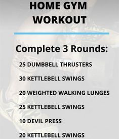 the home gym workout plan is shown with instructions for how to do it and what to use