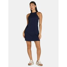 Blurring the lines between active and casual, it's Athletic Works' Tank Dress for the win. Sporty and stylish, this sleek mini dress skims your figure for a flattering fit and has a cute crisscross back with a keyhole accent. The DriMore moisture-wicking finish helps keep you cool and dry so go ahead and enjoy your day with confidence. Only at Walmart. Size: L.  Color: Blue. Workout Tops For Women, Enjoy Your Day, Blue Gender, Womens Activewear, Sleeveless Tank, Dress Backs, Tank Dress, Active Wear For Women, Workout Tops