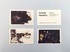 four pieces of paper with black and white images on them, each containing an abstract painting