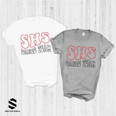 SHS Dance Team Wavy Font Shirt Wording and colors can be changed for any school or dance team. Show off your school spirit with this stylish High School Dance Team Wavy Font Shirt! It's the perfect outfit for joining the crowd to cheer on the school's amazing dancing talents! Shout out to our dance team! Choose T-shirt, Crewneck Sweatshirt or Hoodie Sweatshirt. Super comfy unisex sizes. Our shirts, hoodies, and sweatshirts are crafted with comfort and quality in mind. Made from premium materials Cheer T Shirts Ideas, Drill Team Shirts Ideas, Dance Team Shirts Design, Dance Team Outfits