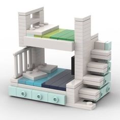 a toy bed made out of legos with stairs leading up to the top bunk