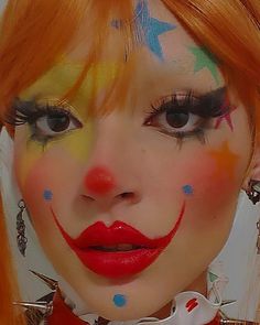 Clown Cosplay Aesthetic, Uv Clown Makeup, Neon Clown Aesthetic, Clown Mouth Makeup, Clowncore Outfits Aesthetic, Colourful Clown Makeup, Karneval Make Up, Clown Makeup Colorful, Casual Clown Makeup