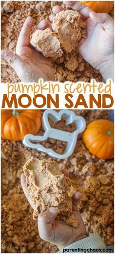 pumpkin scented moon sand recipe with hands holding it