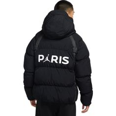 Men's Jordan Paris Saint-Germain Badge Hooded Loose Padded Black Jacket DB6495-010 Paris Saint, Paris Saint-germain, Saint Germain, Jordans For Men, Nike Jordan, Black Jacket, Jordan, Air Jordans, Paris