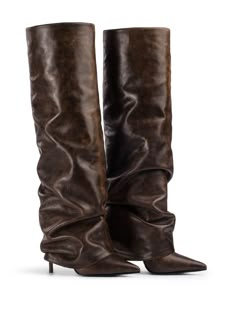 These Le Silla boots are crafted from calf leather with ruched detailing. These calf-length boots feature a pointed toe and a 120mm heel. High Knee Boots, Boots Style, Slip On Boots, Coffee Brown, Boots Brown, Dream Shoes, Haiti, Season Autumn, Shoe Game