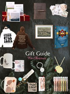 the gift guide for christmas is on display