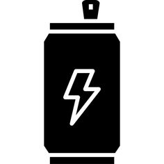 a black and white can with a lightning bolt on it's side, isolated against a white background