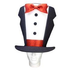 This Gala Tuxedo Hat will definitely make you stand out at your next Party, Hora Loca, Wedding, Corporate Event, Birthday, Quinceanera, or Halloween Party! It can be used as a wedding hats, top hats, photo booth props, or a party favor. Fun Costume Hats With Curved Brim For Parties, Fun Party Costume Hat With Curved Brim, Fun Party Hats For Carnival, Novelty High Crown Costume Hats For Parties, Novelty Mini Hat With Curved Brim For Party, Novelty Mini Hats With Curved Brim For Party, Novelty Party Hat Supplies, Fun Party Mini Hat With Curved Brim, Novelty Costume Hat As A Gift