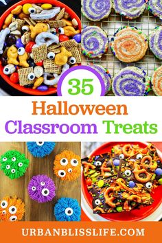 35 halloween classroom treats with the title overlay that reads, 35 halloween classroom treats