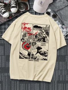 Manga T Shirt, Anime Shirts, Aesthetic Shirts, Wave Print, Selling Clothes, Men Tops, Dream Clothes