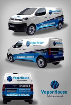 three van wrap designs for vapour house, including the logo and vehicle decals