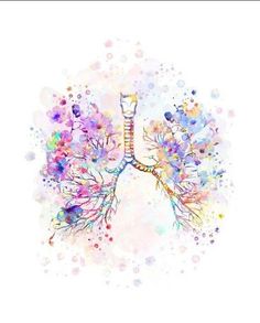 the lungs are painted with watercolors and have many different types of flowers on them