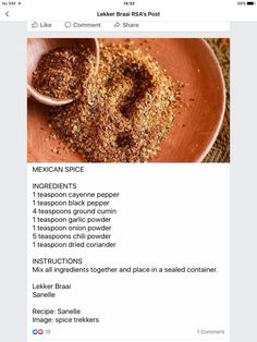 an image of mexican spice on a plate with the ingredients listed in the recipe below