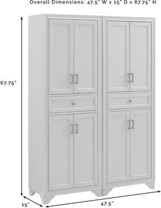 a tall white cabinet with two doors and three drawers on each side, measurements for the door