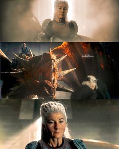 the game of thrones characters are shown in three different pictures, one with white hair and