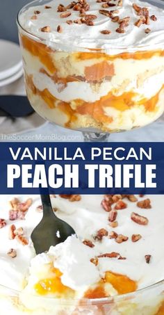 this vanilla pecan peach trifle is an easy dessert recipe that's ready in minutes