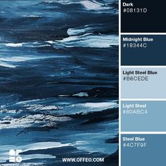 blue and white paint swatches with the words midnight blue on each one color palette