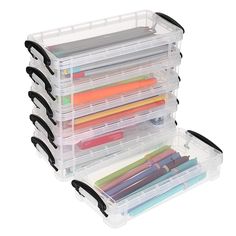 PRICES MAY VARY. Durable large storage box Translucent clear.Age of Application: 3 yrs+. Snap-tight lid and handles keep contents secure Holds 100+ pencils, 50+ pens, 30+ markers, or 152 crayons Exterior Dimensions: 8.5" L x 3.9" W x 1.8" H, Interior Dimensions: 7.5" L x 3.3" W x 1.2" H 6 Pack Multipurpose Plastic Pencil Box, Keep all your pencils in one place  Durable storage products for the office, stationaryand home. The Large Pencil Box features a snap-tight lid and handles to keep contents Office Supplies Storage, Plastic Pencil Box, Stationary Storage, Office Supply Storage, File Boxes, Art Supplies Storage, Pencil Storage, Office Supply Organization, Seni Dan Kraf