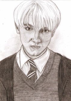 a pencil drawing of a young man wearing a sweater and tie