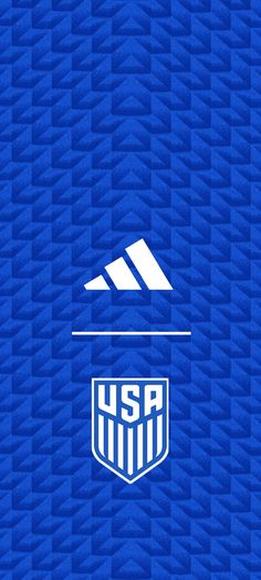 the us soccer team logo is shown on a blue background with wavy waves and triangles