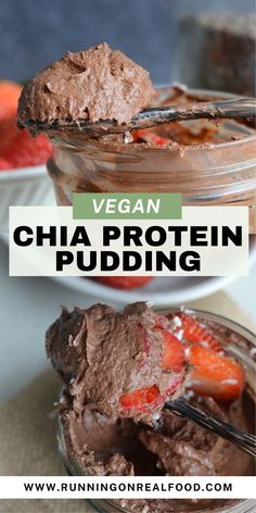 vegan chia protein pudding in a glass bowl