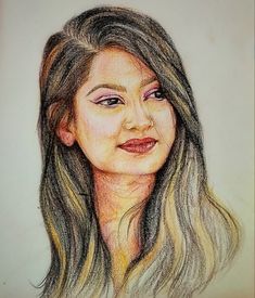 a pencil drawing of a woman with long hair