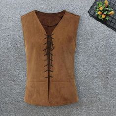 Men Vest Vintage Pirate Vest for Men Medieval Lace Up Sleeveless Tank Top for Cosplay Halloween Rouge Dnd, Halloween Pirate Costume, Medieval Shirt, Fair Outfit, Halloween Tank Top, Mens Top, Ren Fest, Ren Fair, Suede Vest