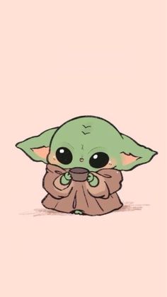 a baby yoda holding a cup in it's hands