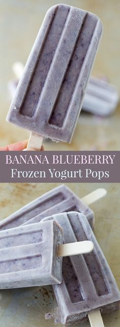 two popsicles with blueberry frozen yogurt on them