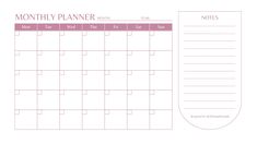 a pink and white calendar with the month planner on it