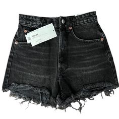 Size- Us 2 Eur 34 Color- Black Black Shorts Jeans, Black Mid-rise Shorts For Summer, Zara High-rise Black Shorts, Zara Black High-waisted Shorts, Zara Black Summer Shorts, High Rise Black Bottoms For Day Out, Black Jean Shorts For Spring Day Out, Trendy Black Zara Shorts, Zara Mid-rise Black Shorts