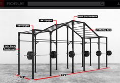 a black and white photo of a crossfit gym with four squats on each side