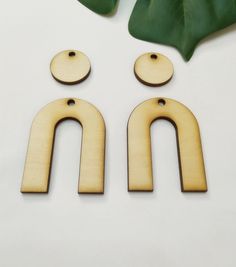 two wooden magnets and one has a green leaf