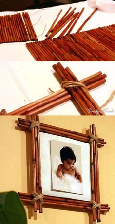 bamboo sticks are used to make a photo frame