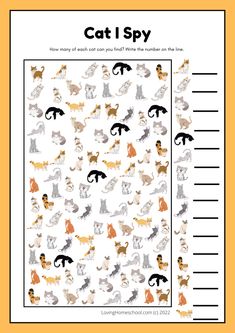 a printable cat i spy game with cats and dogs on it's sides