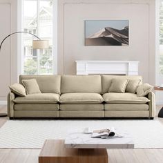 a living room scene with focus on the couch