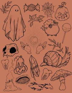 an image of various halloween items on a pink background