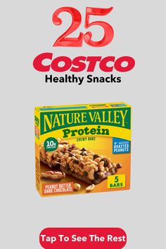 an advertisement for costco healthy snacks with nuts on the front and side, which reads 25