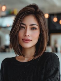 Short Above The Shoulder Haircuts, Off Shoulder Haircut, Shoulder Length Hair Rectangle Face, Sleek Shoulder Length Hair, Asian Short Hair Oval Face, Short Layered Haircuts Long Hair, Korean Hairstyle Medium Shoulder Length, Shoulder Length Asian Hair, Shoulder Bob With Bangs