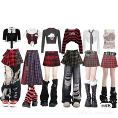 Outfits For Kpop Idols, 6 Outfits Kpop, Red And Black Outfit, Red Black Outfit, Skz Concert, Red And Black Outfits